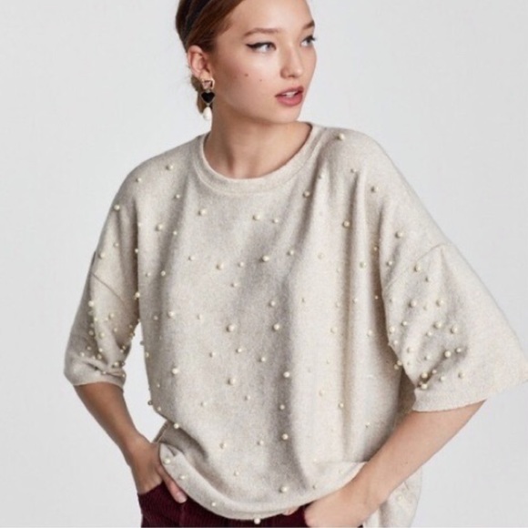 Zara Sweaters - Zara Trafaluc Soft Touch Faux Pearl Sweater